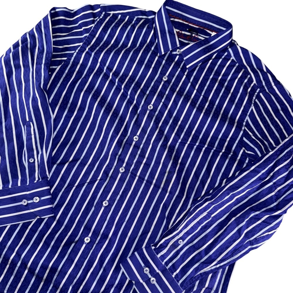 Robert Graham Shirt Mens XL Blue Striped Classic Fit Long Sleeve Button Front